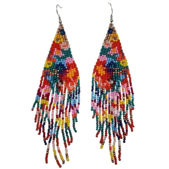 Free People Jewelry - Floral Beaded Multicolor Boho Earrings